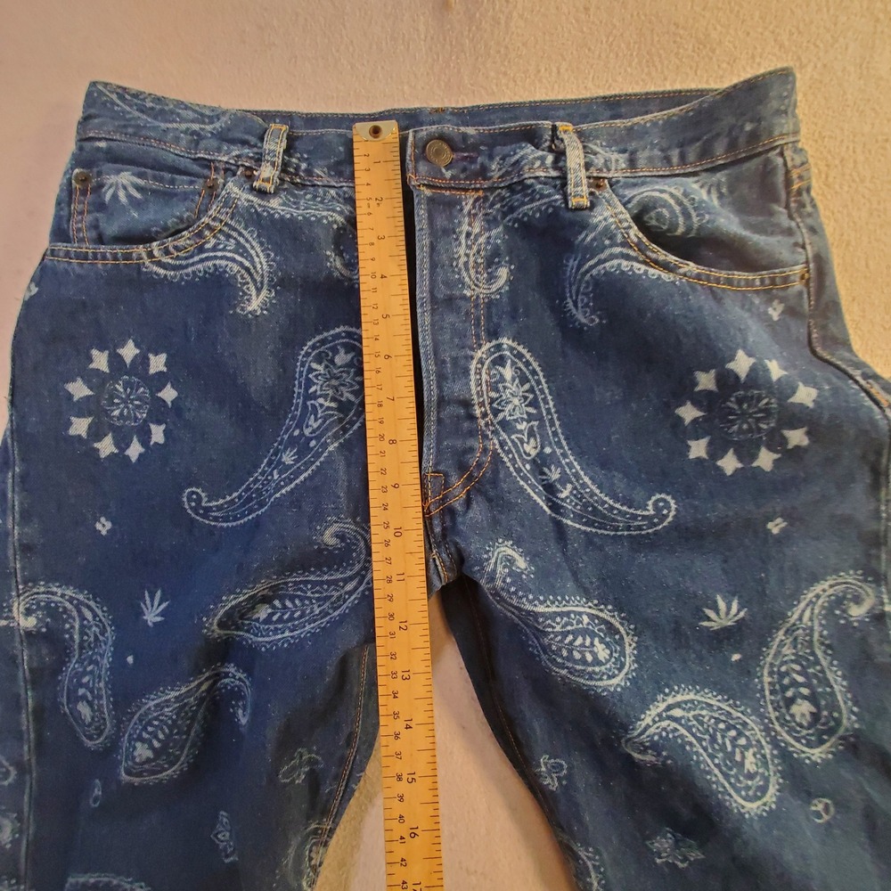 Levis Big E Snoop Dogg Lot 420 Paisley Print Blue Denim Jeans Mens W36 L32 AOP - Picture 6 of 16